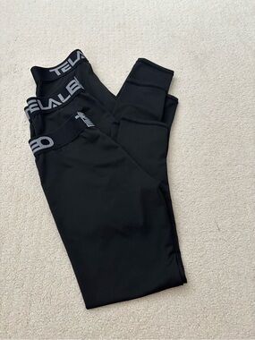 TELALEO Kids Youth Active Black Sports Leggings with Branded Waistband 3-pack